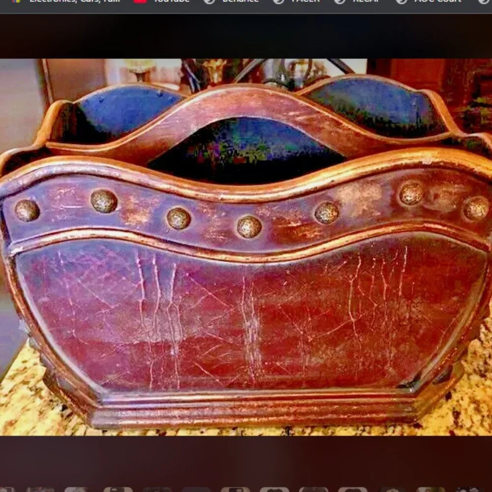 NWT ALEXANDRA'S ACCENTS 2-Section Wood Magazine Holder Burg\Gold Crackle Finish